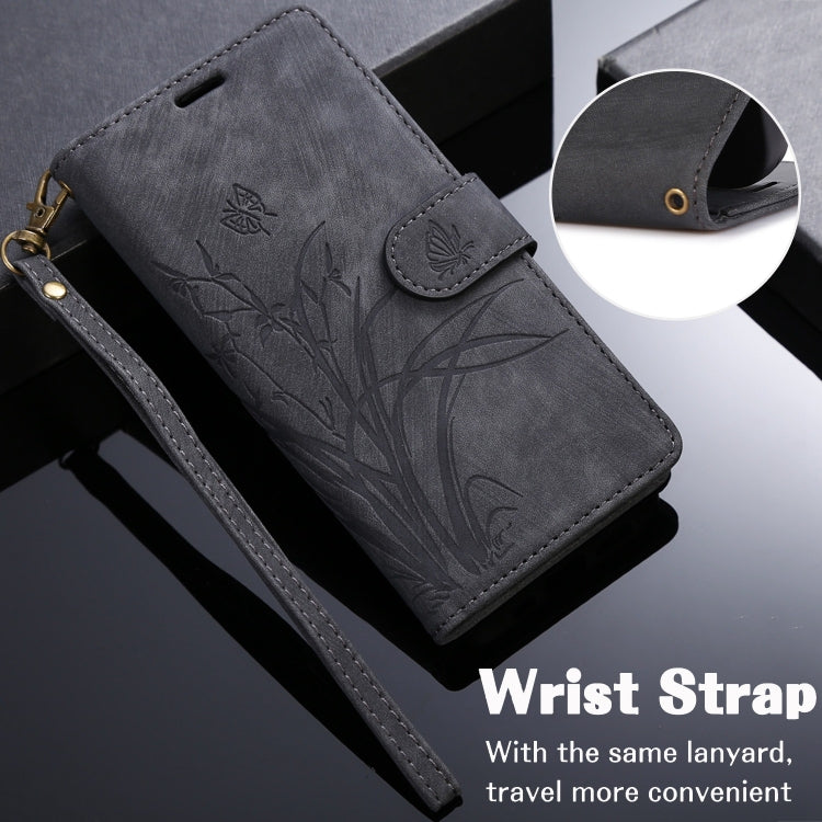 For iPhone 16 Orchid Butterfly Embossed Leather Phone Case(Black) - iPhone 16 Cases by PMC TechLife | Online Shopping South Africa | PMC TechLife | Buy Now Pay Later Mobicred