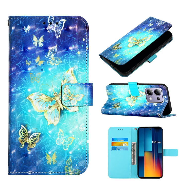 For Xiaomi Poco M6 Pro 4G 3D Painting Horizontal Flip Leather Phone Case(Golden Butterfly) - Xiaomi Cases by PMC Jewellery | Online Shopping South Africa | PMC Jewellery | Buy Now Pay Later Mobicred