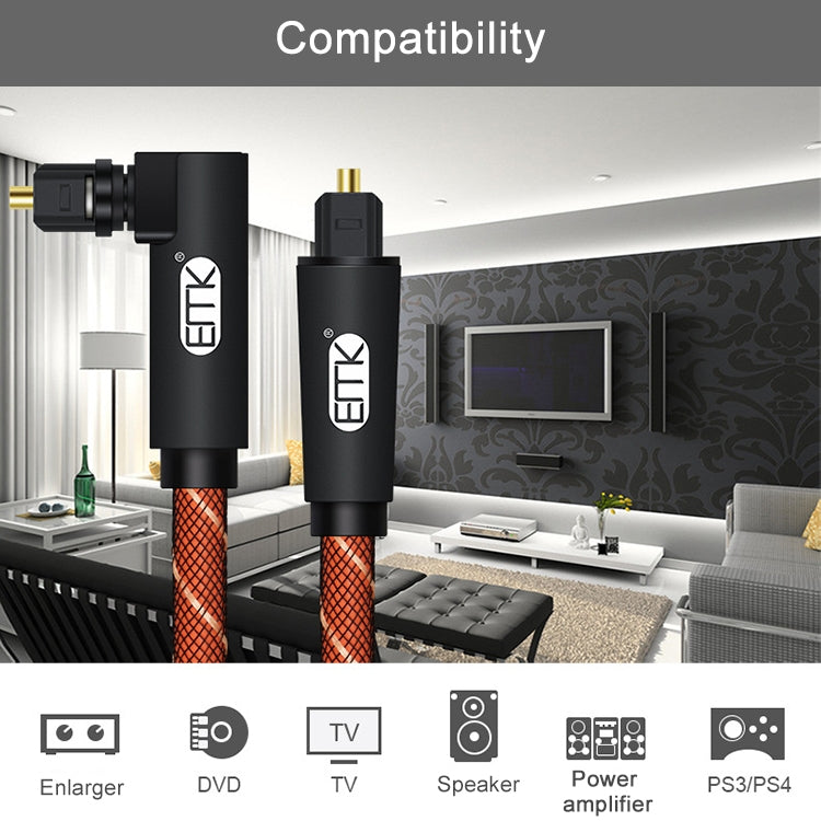 EMK 90 Degree Swivel Adjustable Right Angled 360 Degrees Rotatable Plug Nylon Woven Mesh Optical Audio Cable, Cable Length:1.5m(Orange) - free shipping - PMC TechLife - Order now!