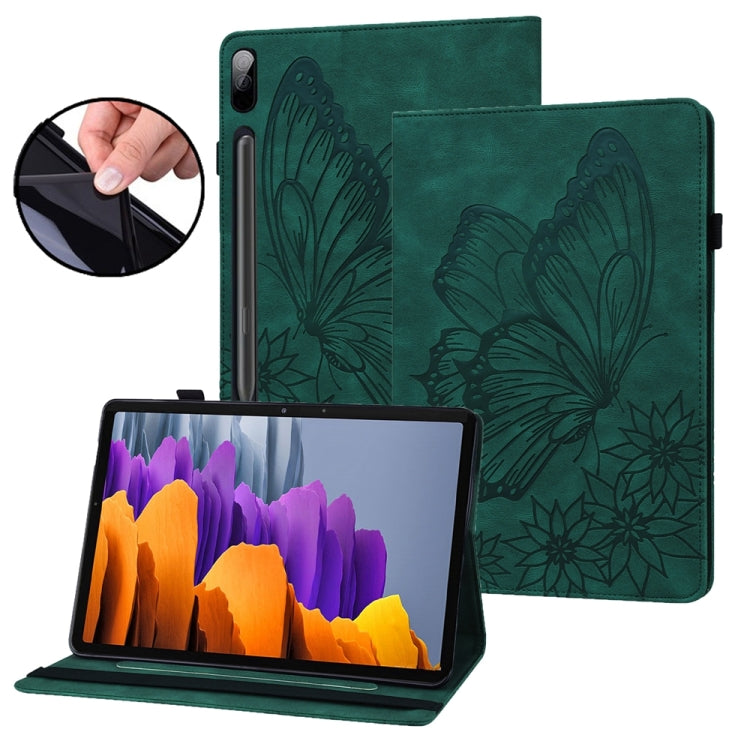 For Samsung Galaxy Tab S9 FE+ / S9+ / S8+ Big Butterfly Embossed Leather Tablet Case(Green) - Galaxy Tab S9+ Cases by PMC Jewellery | Online Shopping South Africa | PMC Jewellery | Buy Now Pay Later Mobicred