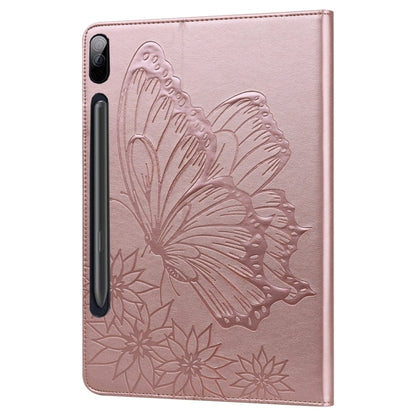 For Samsung Galaxy Tab S9 FE+ / S9+ / S8+ Big Butterfly Embossed Leather Tablet Case(Rose Gold) - Galaxy Tab S9+ Cases by PMC Jewellery | Online Shopping South Africa | PMC Jewellery | Buy Now Pay Later Mobicred