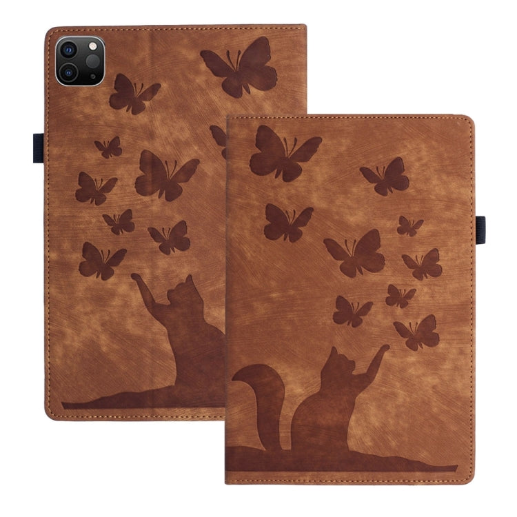 For iPad Pro 12.9 2022 / Air 13 2024 Butterfly Cat Embossing Leather Tablet Case(Brown) - iPad Pro 12.9 (2022/2021) Cases by PMC Jewellery | Online Shopping South Africa | PMC Jewellery | Buy Now Pay Later Mobicred