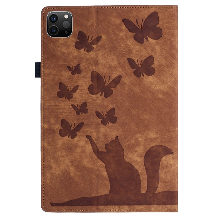 For iPad Pro 12.9 2022 / Air 13 2024 Butterfly Cat Embossing Leather Tablet Case(Brown) - iPad Pro 12.9 (2022/2021) Cases by PMC Jewellery | Online Shopping South Africa | PMC Jewellery | Buy Now Pay Later Mobicred