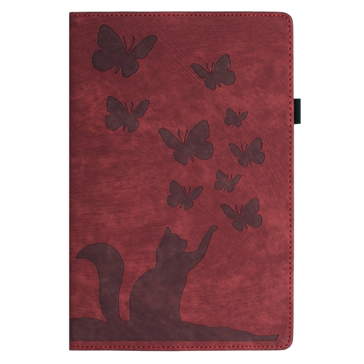 For Samsung Galaxy Tab S9 Ultra / S8 Ultra Butterfly Cat Embossing Leather Tablet Case(Red) - Galaxy Tab S9 Ultra Cases by PMC Jewellery | Online Shopping South Africa | PMC Jewellery | Buy Now Pay Later Mobicred