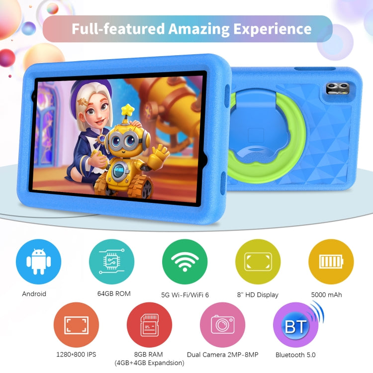 Pritom B8K WiFi Kid Tablet 8 inch,  4GB+64GB, Android 13 Allwinner A523 Octa Core CPU Support Parental Control Google Play(Blue) -  by PRITOM | Online Shopping South Africa | PMC Jewellery