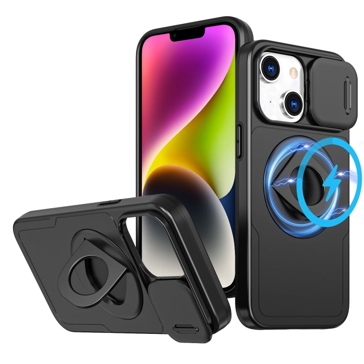 For iPhone 14 Plus Camshield MagSafe Ring Holder Armor Phone Case(Black) - iPhone 14 Plus Cases by PMC Jewellery | Online Shopping South Africa | PMC Jewellery