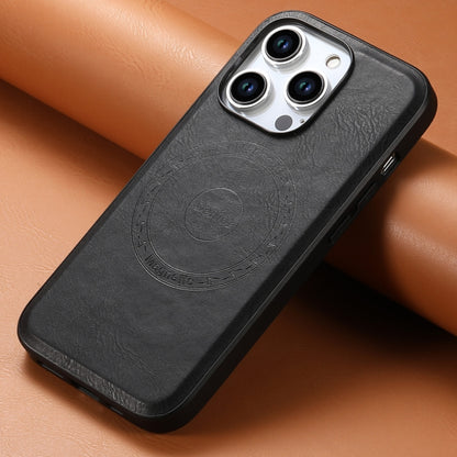 For iPhone 15 Pro Denior Cowhide Texture Leather MagSafe Phone Case(Black) - iPhone 15 Pro Cases by Denior | Online Shopping South Africa | PMC Jewellery
