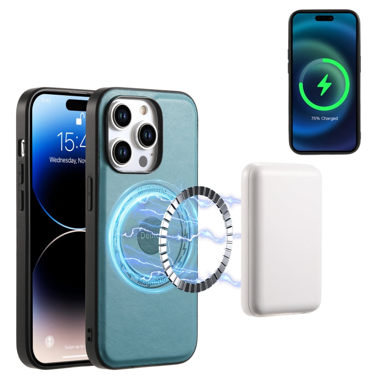 For iPhone 14 Plus Denior Cowhide Texture Leather MagSafe Phone Case(Blue) - free shipping - PMC TechLife - Order now!