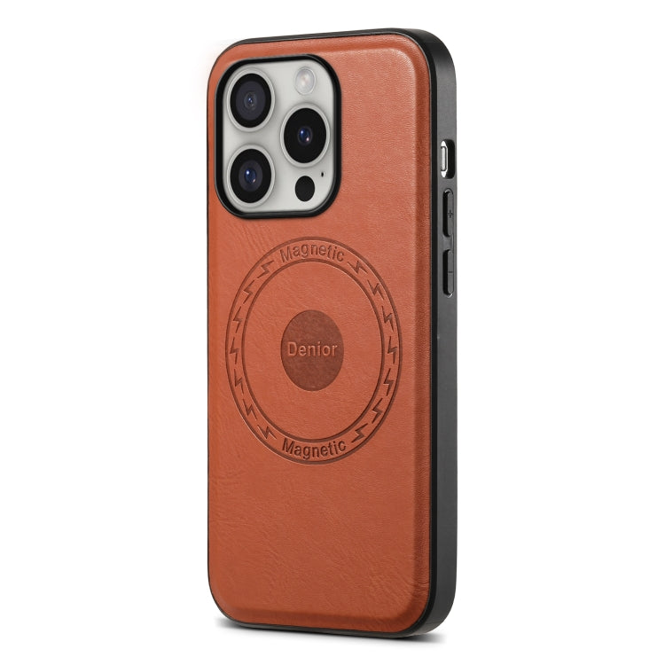 For iPhone 16 Pro Denior Cowhide Texture Leather MagSafe Phone Case(Brown) - iPhone 16 Pro Cases by Denior | Online Shopping South Africa | PMC Jewellery | Buy Now Pay Later Mobicred