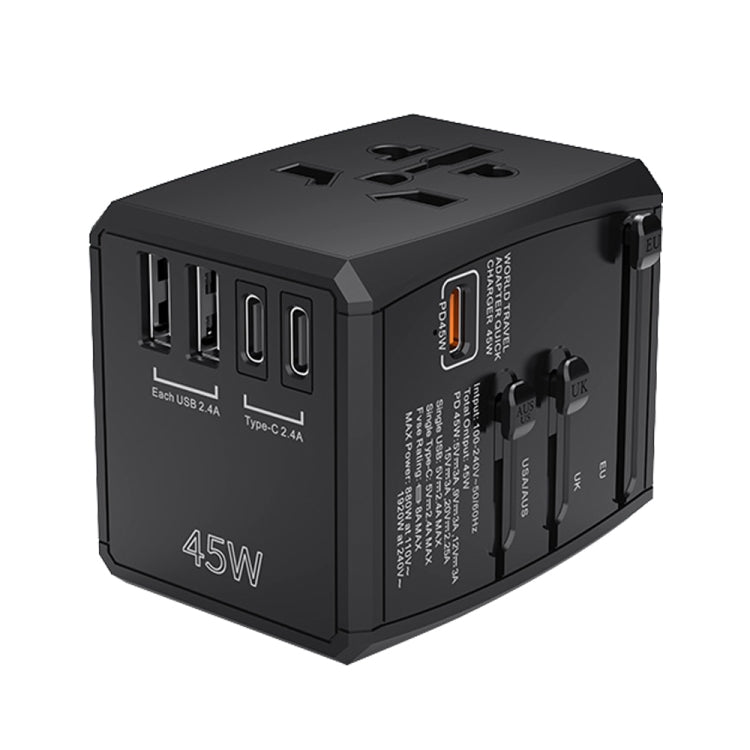 HHT905 PD 45W Dual USB+Dual Type-C Interface Multi-function Universal Travel Conversion Plug(Black) - USB Charger by PMC TechLife | Online Shopping South Africa | PMC TechLife | Buy Now Pay Later Mobicred
