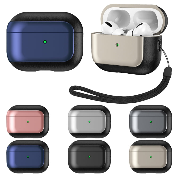 For AirPods Pro Electroplated Leather Texture Wireless Earphones Protective Case(Navy Blue) - For AirPods Pro by PMC TechLife | Online Shopping South Africa | PMC TechLife