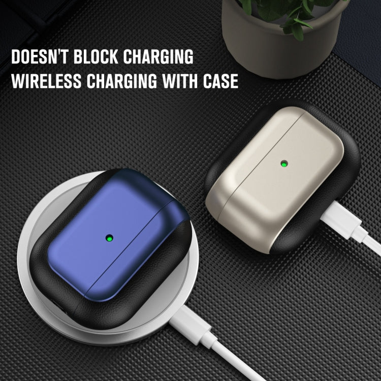 For AirPods Pro Electroplated Leather Texture Wireless Earphones Protective Case(Navy Blue) - For AirPods Pro by PMC TechLife | Online Shopping South Africa | PMC TechLife