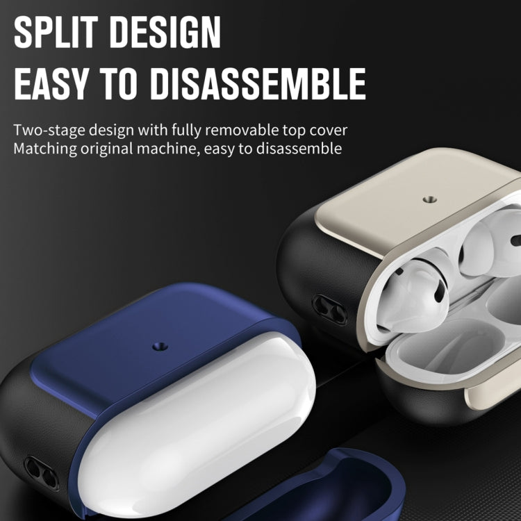 For AirPods Pro 2 Electroplated Leather Texture Wireless Earphones Protective Case(Navy Blue) - For AirPods Pro 2 by PMC Jewellery | Online Shopping South Africa | PMC Jewellery | Buy Now Pay Later Mobicred