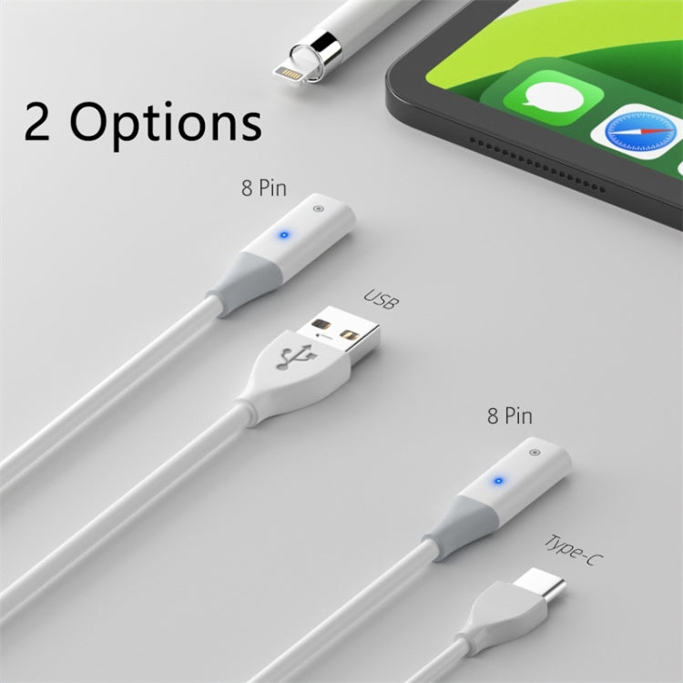 For Apple Pencil 1 USB to 8 Pin Stylus Charging Cable with Indicator Light, Length:1m(White) - Pencil Accessories by PMC Jewellery | Online Shopping South Africa | PMC Jewellery | Buy Now Pay Later Mobicred