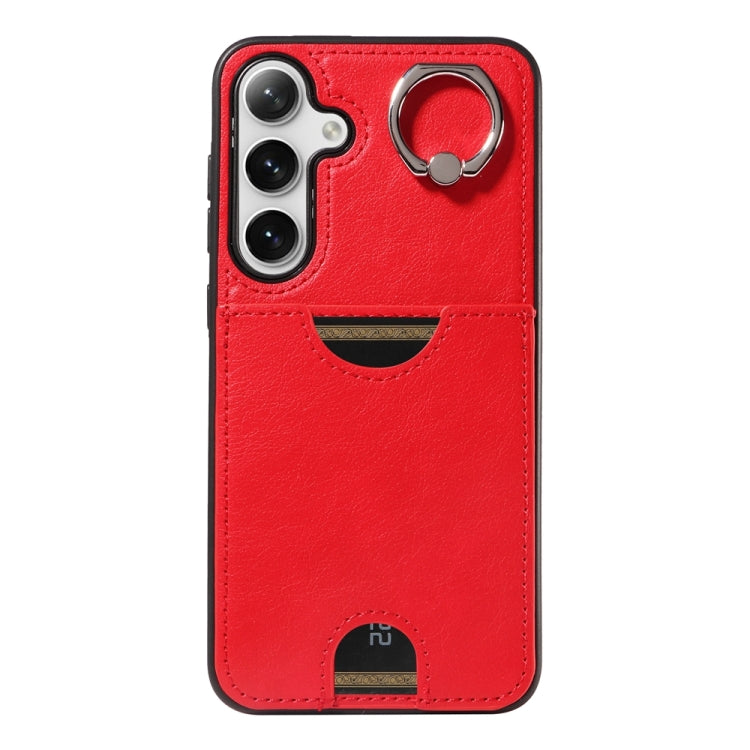 For Samsung Galaxy S24+ 5G Calf Texture Card Slot Ring Holder Phone Case(Red) - Galaxy S24+ 5G Cases by PMC Jewellery | Online Shopping South Africa | PMC Jewellery