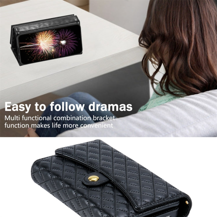 For Google Pixel 8 Pro Zipper Multi-Card Wallet Rhombic Leather Phone Case(Black) - Google Cases by PMC TechLife | Online Shopping South Africa | PMC TechLife | Buy Now Pay Later Mobicred