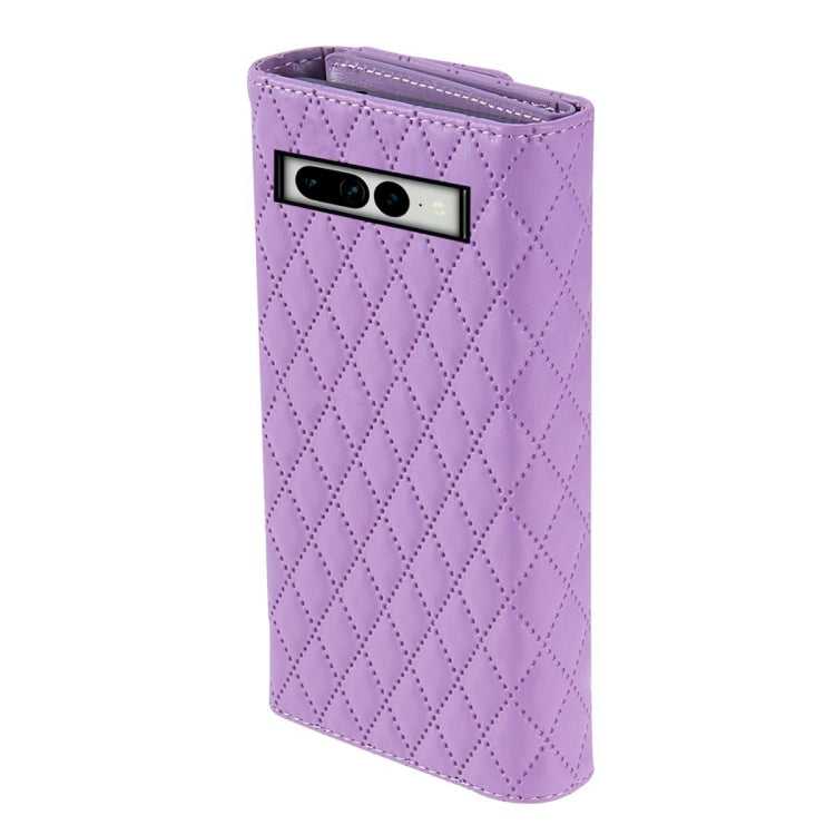 For Google Pixel 8 Pro Zipper Multi-Card Wallet Rhombic Leather Phone Case(Purple) - Google Cases by PMC TechLife | Online Shopping South Africa | PMC TechLife | Buy Now Pay Later Mobicred