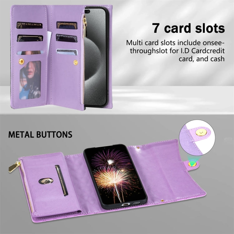 For Google Pixel 8 Pro Zipper Multi-Card Wallet Rhombic Leather Phone Case(Purple) - Google Cases by PMC TechLife | Online Shopping South Africa | PMC TechLife | Buy Now Pay Later Mobicred