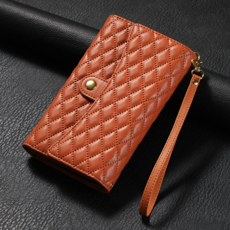 For Google Pixel 8 Pro Zipper Multi-Card Wallet Rhombic Leather Phone Case(Brown) - free shipping - PMC TechLife - Order now!