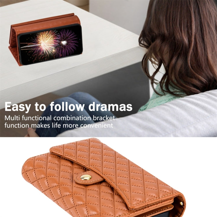For Google Pixel 7 Zipper Multi-Card Wallet Rhombic Leather Phone Case(Brown) - Google Cases by PMC TechLife | Online Shopping South Africa | PMC TechLife | Buy Now Pay Later Mobicred
