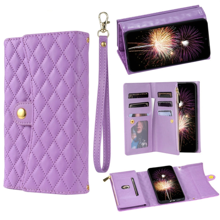 For Google Pixel 7a Zipper Multi-Card Wallet Rhombic Leather Phone Case(Purple) - Google Cases by PMC TechLife | Online Shopping South Africa | PMC TechLife | Buy Now Pay Later Mobicred