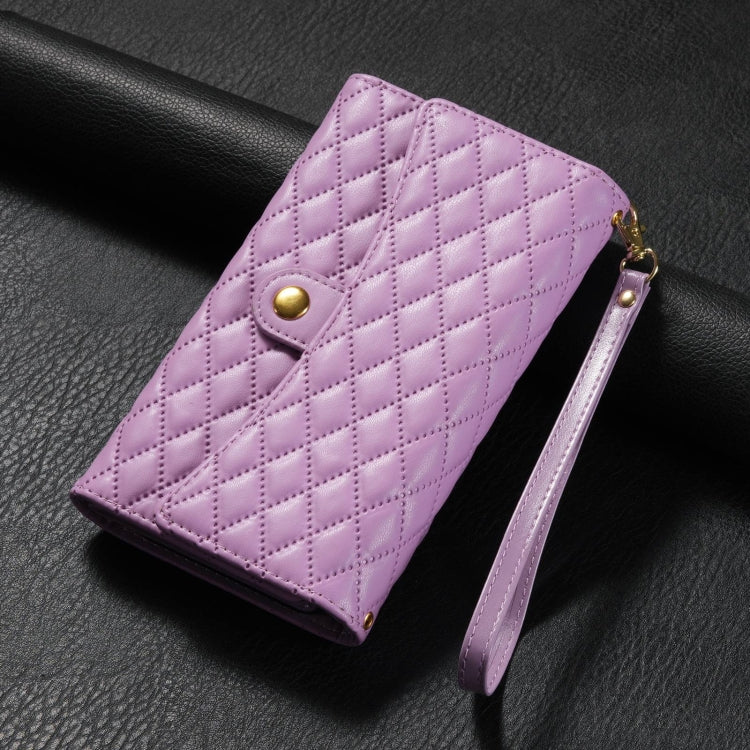 For Google Pixel 7a Zipper Multi-Card Wallet Rhombic Leather Phone Case(Purple) - Google Cases by PMC TechLife | Online Shopping South Africa | PMC TechLife | Buy Now Pay Later Mobicred