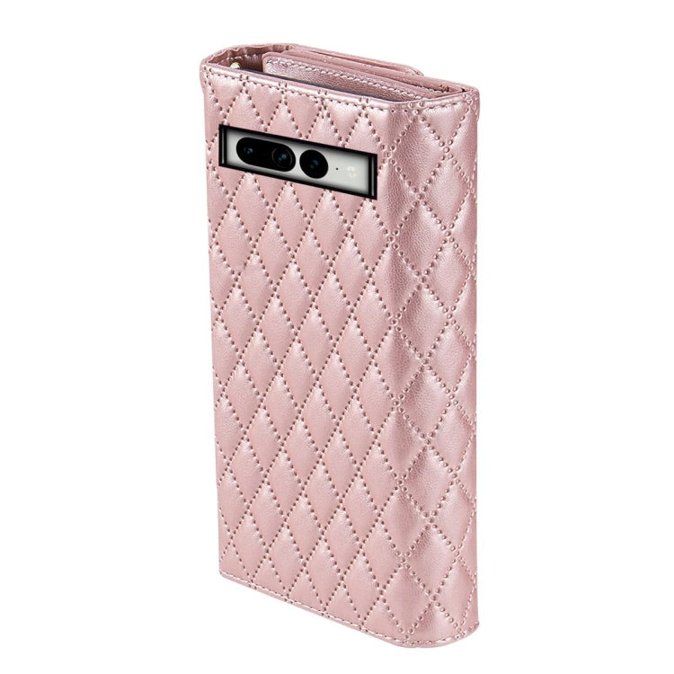 For Google Pixel 6 Zipper Multi-Card Wallet Rhombic Leather Phone Case(Rose Gold) - Google Cases by PMC TechLife | Online Shopping South Africa | PMC TechLife | Buy Now Pay Later Mobicred