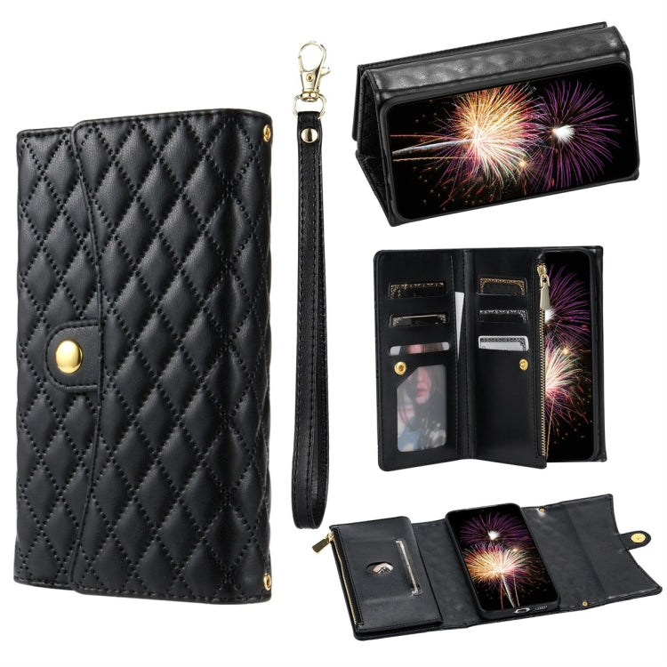 For Google Pixel 6 Pro Zipper Multi-Card Wallet Rhombic Leather Phone Case(Black) - Google Cases by PMC TechLife | Online Shopping South Africa | PMC TechLife | Buy Now Pay Later Mobicred