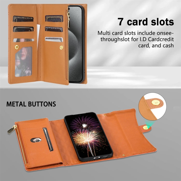For Google Pixel 6 Pro Zipper Multi-Card Wallet Rhombic Leather Phone Case(Brown) - Google Cases by PMC TechLife | Online Shopping South Africa | PMC TechLife | Buy Now Pay Later Mobicred