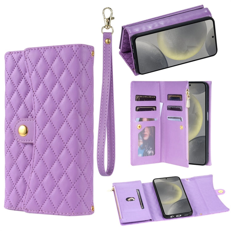 For Samsung Galaxy S24+ 5G Zipper Multi-Card Wallet Rhombic Leather Phone Case(Purple) - Galaxy S24+ 5G Cases by PMC Jewellery | Online Shopping South Africa | PMC Jewellery | Buy Now Pay Later Mobicred