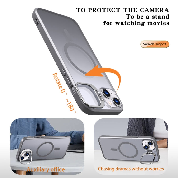 For iPhone 14 Metal Invisible Camera Holder MagSafe Magnetic Phone Case(Grey) - iPhone 14 Cases by PMC TechLife | Online Shopping South Africa | PMC TechLife
