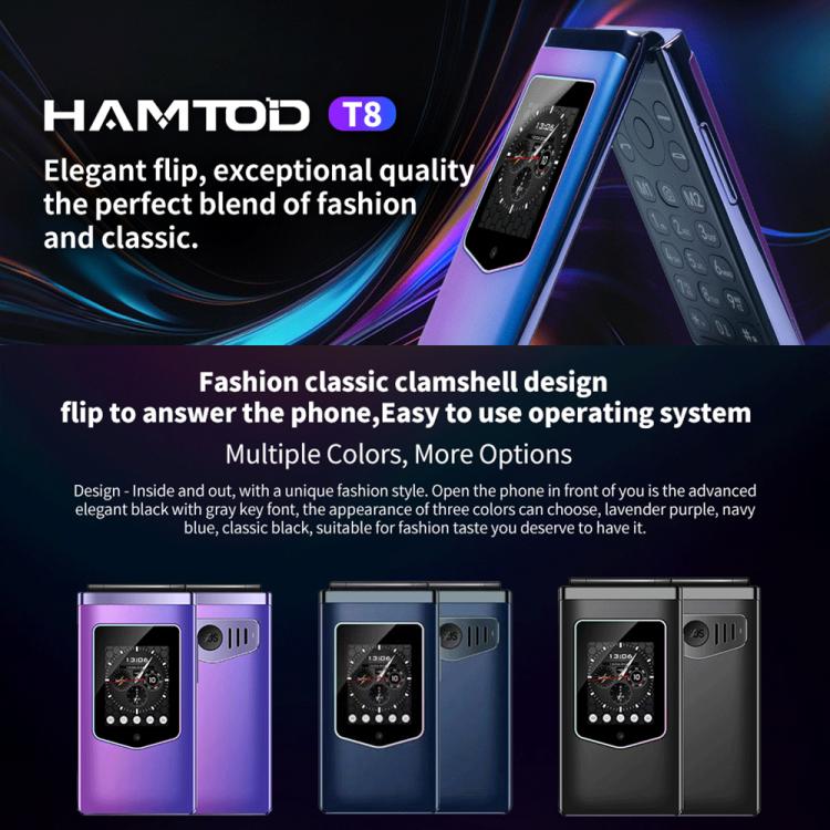 HAMTOD T8 4G Flip Phone, EU Version, 2.8 inch + 1.77 inch, VoLTE, BT, SOS, OTG(Purple) - Other by HAMTOD | Online Shopping South Africa | PMC Jewellery | Buy Now Pay Later Mobicred