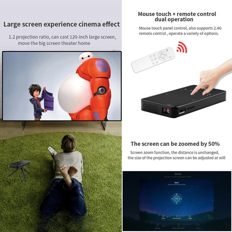 S90 DLP Android 9.0 2GB+32GB 4K Mini WiFi Smart Projector, Power Plug:UK Plug(Black) - Mini Projector by PMC Jewellery | Online Shopping South Africa | PMC Jewellery | Buy Now Pay Later Mobicred