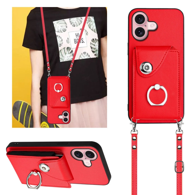 For iPhone 16 Organ Card Bag Ring Holder Phone Case with Long Lanyard(Red) - iPhone 16 Cases by PMC Jewellery | Online Shopping South Africa | PMC Jewellery | Buy Now Pay Later Mobicred