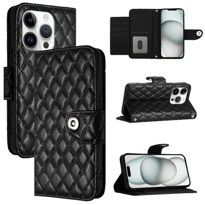 For iPhone 16 Pro Rhombic Texture Flip Leather Phone Case with Lanyard(Black) - iPhone 16 Pro Cases by PMC Jewellery | Online Shopping South Africa | PMC Jewellery | Buy Now Pay Later Mobicred