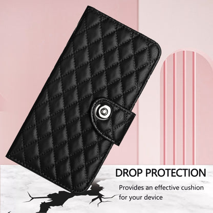 For iPhone 16 Pro Rhombic Texture Flip Leather Phone Case with Lanyard(Black) - iPhone 16 Pro Cases by PMC Jewellery | Online Shopping South Africa | PMC Jewellery | Buy Now Pay Later Mobicred