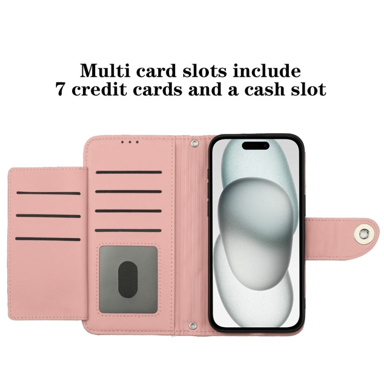 For iPhone 16 Plus Rhombic Texture Flip Leather Phone Case with Lanyard(Coral Pink) - iPhone 16 Plus Cases by PMC TechLife | Online Shopping South Africa | PMC TechLife | Buy Now Pay Later Mobicred