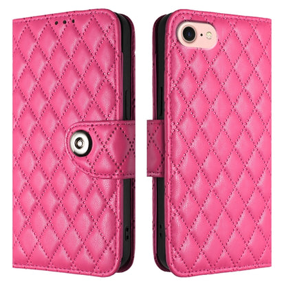 For iPhone SE 2024 Rhombic Texture Flip Leather Phone Case with Lanyard(Rose Red) - More iPhone Cases by PMC Jewellery | Online Shopping South Africa | PMC Jewellery | Buy Now Pay Later Mobicred