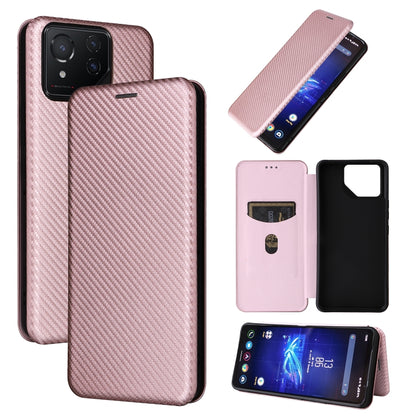 For ASUS ROG Phone 8 Carbon Fiber Texture Flip Leather Phone Case(Pink) - ASUS Cases by PMC Jewellery | Online Shopping South Africa | PMC Jewellery | Buy Now Pay Later Mobicred