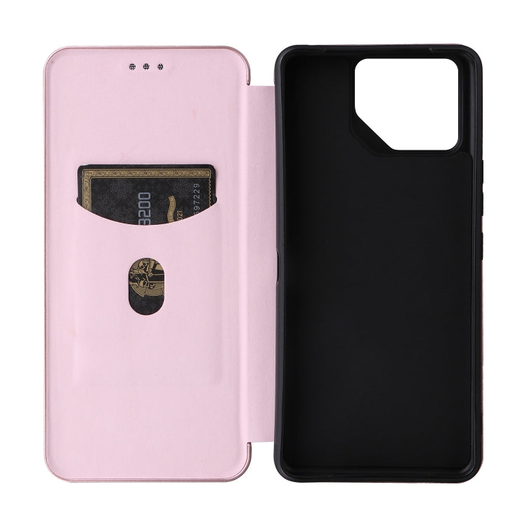 For ASUS ROG Phone 8 Carbon Fiber Texture Flip Leather Phone Case(Pink) - ASUS Cases by PMC TechLife | Online Shopping South Africa | PMC TechLife | Buy Now Pay Later Mobicred