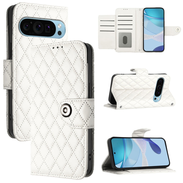 For Google Pixel 9 / Pixel 9 Pro Rhombic Texture Flip Leather Phone Case with Lanyard(White) - Google Cases by PMC Jewellery | Online Shopping South Africa | PMC Jewellery | Buy Now Pay Later Mobicred