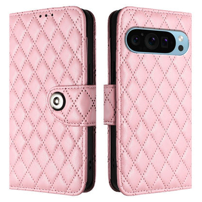 For Google Pixel 9 / Pixel 9 Pro Rhombic Texture Flip Leather Phone Case with Lanyard(Pink) - Google Cases by PMC Jewellery | Online Shopping South Africa | PMC Jewellery | Buy Now Pay Later Mobicred