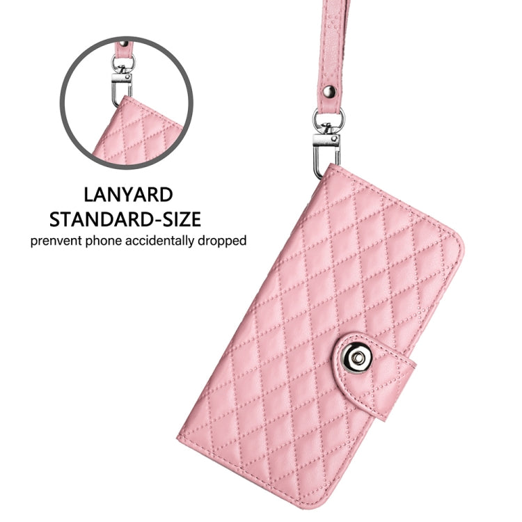 For Google Pixel 9 / Pixel 9 Pro Rhombic Texture Flip Leather Phone Case with Lanyard(Pink) - Google Cases by PMC Jewellery | Online Shopping South Africa | PMC Jewellery | Buy Now Pay Later Mobicred