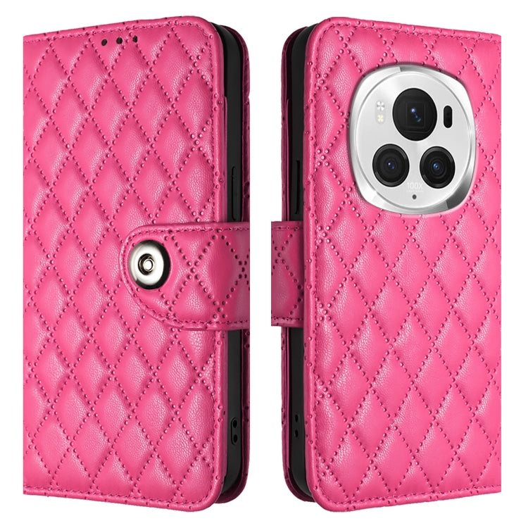 For Honor Magic6 Pro Rhombic Texture Flip Leather Phone Case with Lanyard(Rose Red) - Honor Cases by PMC Jewellery | Online Shopping South Africa | PMC Jewellery | Buy Now Pay Later Mobicred