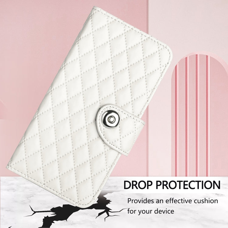 For Honor Magic6 Pro Rhombic Texture Flip Leather Phone Case with Lanyard(White) - Honor Cases by PMC Jewellery | Online Shopping South Africa | PMC Jewellery | Buy Now Pay Later Mobicred