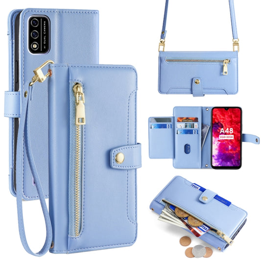 For Itel A48 Sheep Texture Cross-body Zipper Wallet Leather Phone Case(Blue) - More Brand by PMC Jewellery | Online Shopping South Africa | PMC Jewellery | Buy Now Pay Later Mobicred