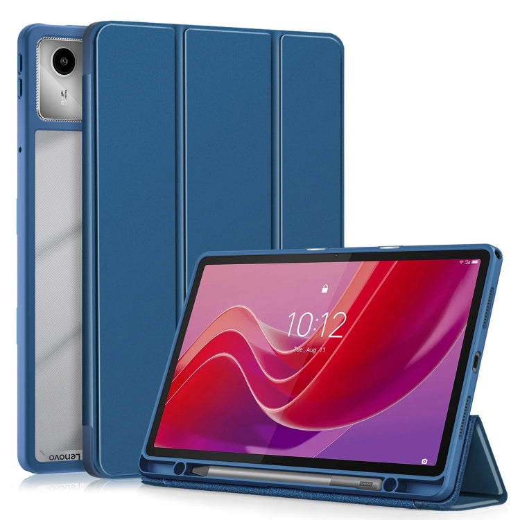 For Lenovo Tab M11 / Xiaoxin Pad 2024 Acrylic 3-Fold Solid Color Smart Leather Tablet Case(Dark Blue) - Lenovo by PMC Jewellery | Online Shopping South Africa | PMC Jewellery | Buy Now Pay Later Mobicred