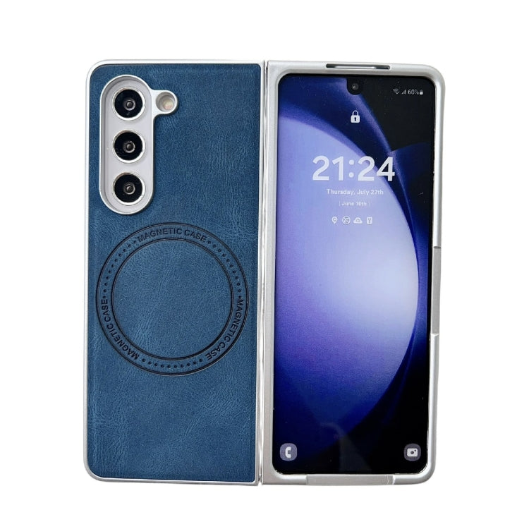 For Samsung Galaxy Z Fold5 Skin Feel Leather Texture MagSafe Pearlescent Paint Shockproof Phone Case(Blue) - Galaxy Z Fold5 Cases by PMC Jewellery | Online Shopping South Africa | PMC Jewellery