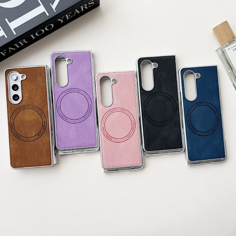 For Samsung Galaxy Z Fold5 Skin Feel Leather Texture MagSafe Pearlescent Paint Shockproof Phone Case(Brown) - Galaxy Z Fold5 Cases by PMC TechLife | Online Shopping South Africa | PMC TechLife | Buy Now Pay Later Mobicred