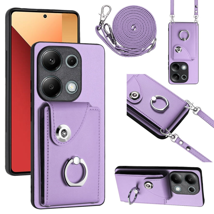 For Xiaomi Redmi Note 13 Pro 4G Global Organ Card Bag Ring Holder Phone Case with Long Lanyard(Purple) - Note 13 Pro Cases by PMC Jewellery | Online Shopping South Africa | PMC Jewellery | Buy Now Pay Later Mobicred